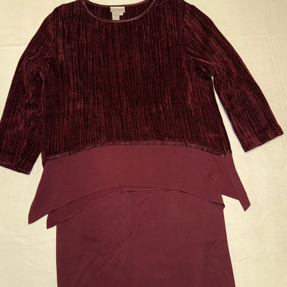Coldwater Creek Women's Burgundy Tunic Set Elastic Side Split Midi Skirt PL